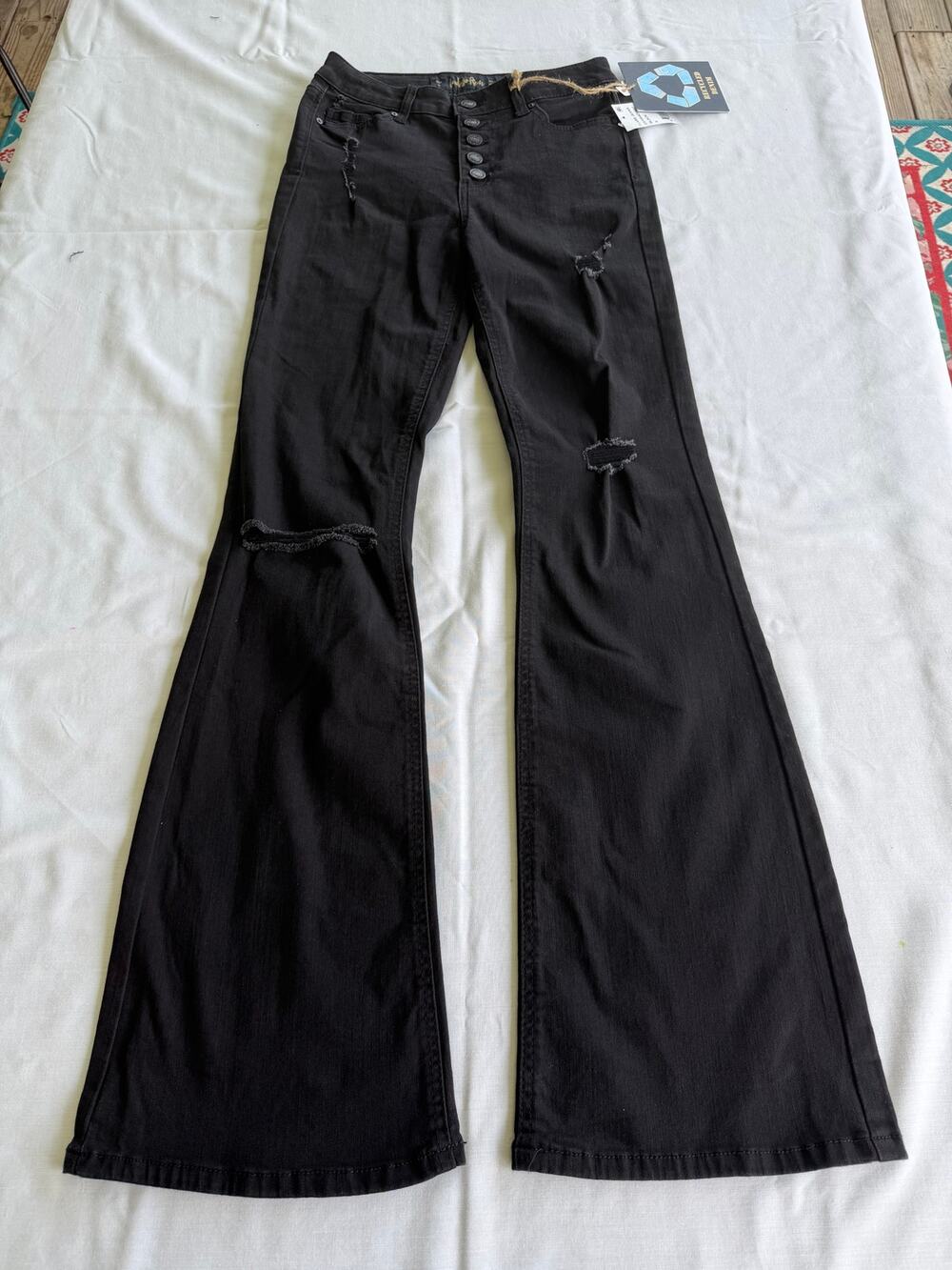 Grunge Indigo Rein Black Distressed Flare Jeans NWT 3 Indie Sleaze Edgy Y2K Alt